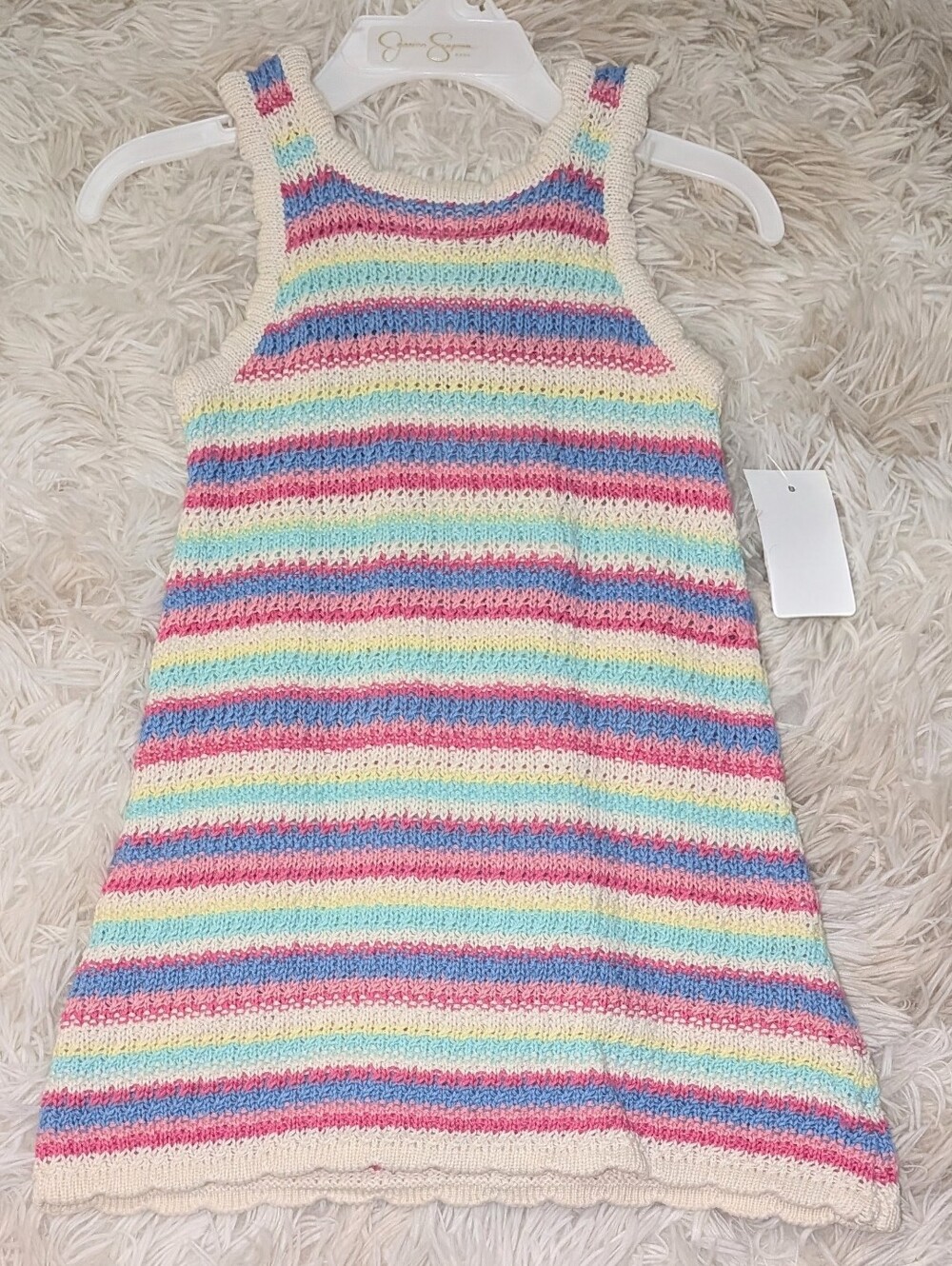 NWT, Jessica Simpson, Crocheted Dress With Rainbow Stripes - 12 OR 24 Months